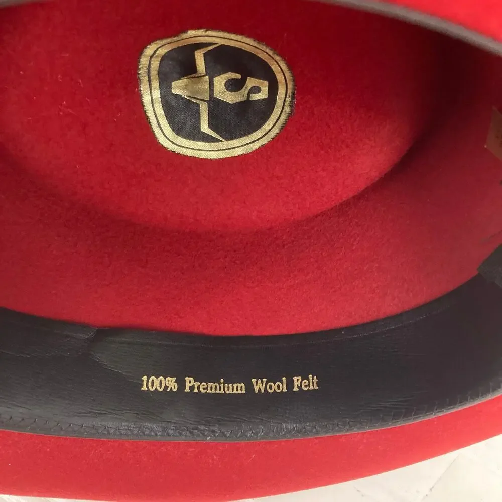 Sheplers Wool Felt Western Hat Unisex M Red Black Band Concho Gambler Style